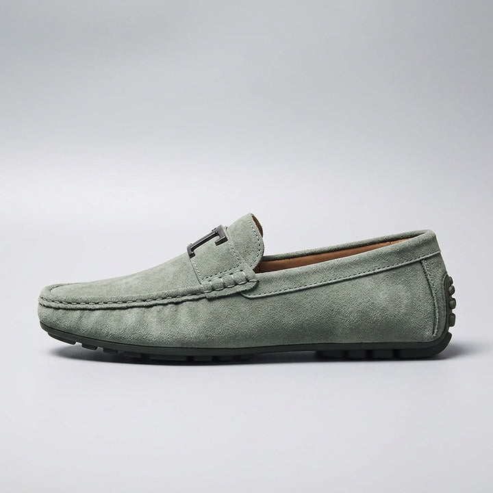 Zoagli Suede Loafers — Green, side profile studio view