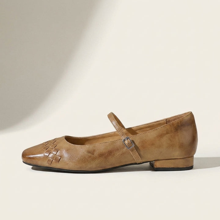 Ravenna Mary Janes — Tan, side profile studio view