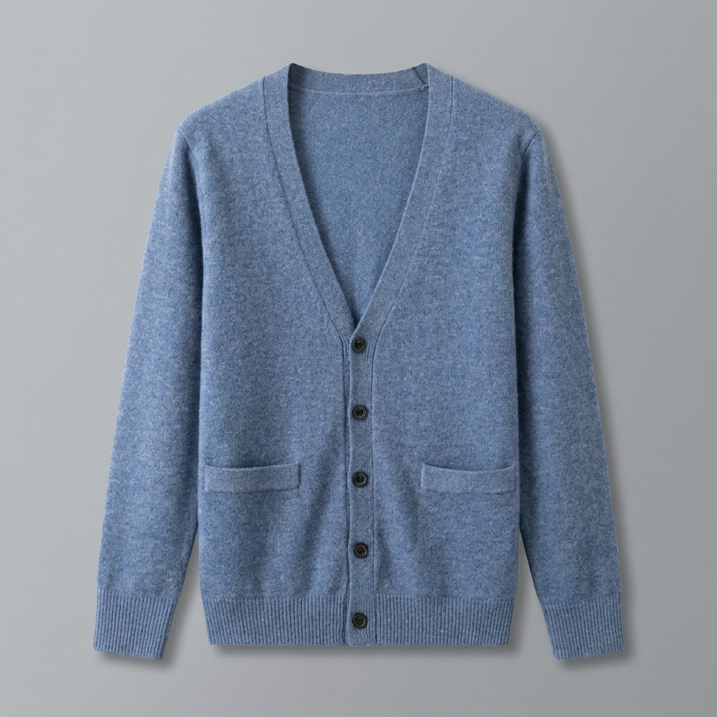 Foligno Wool Cardigan — Gaogui Blue, flat lay front