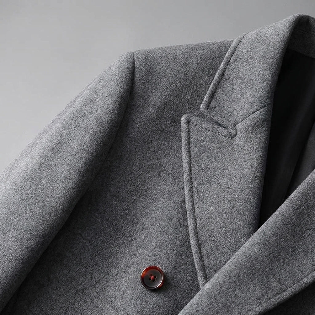Fermo Wool-Blend Overcoat — Gray, studio construction detail
