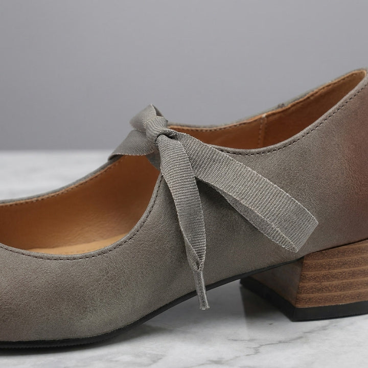 Nemi Square Mary Janes — Gray, construction close-up