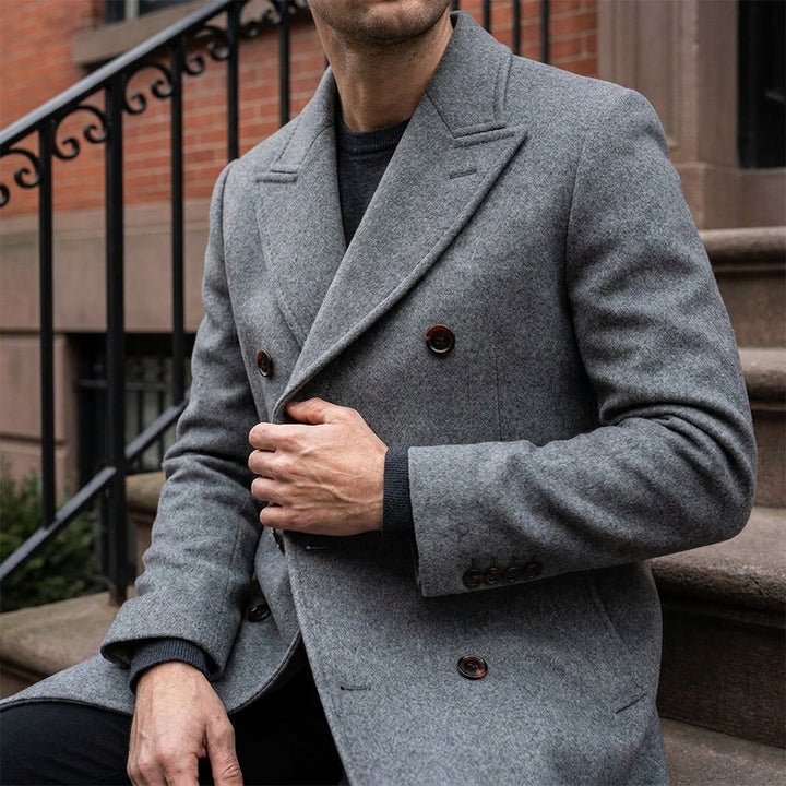 Fermo Wool-Blend Overcoat — Gray, lifestyle worn detail