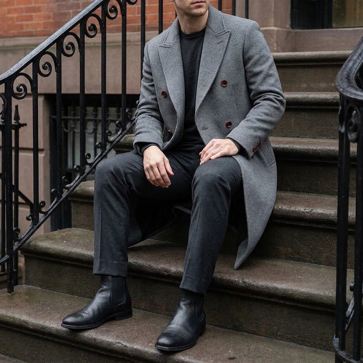 Fermo Wool-Blend Overcoat — Gray, lifestyle full outfit