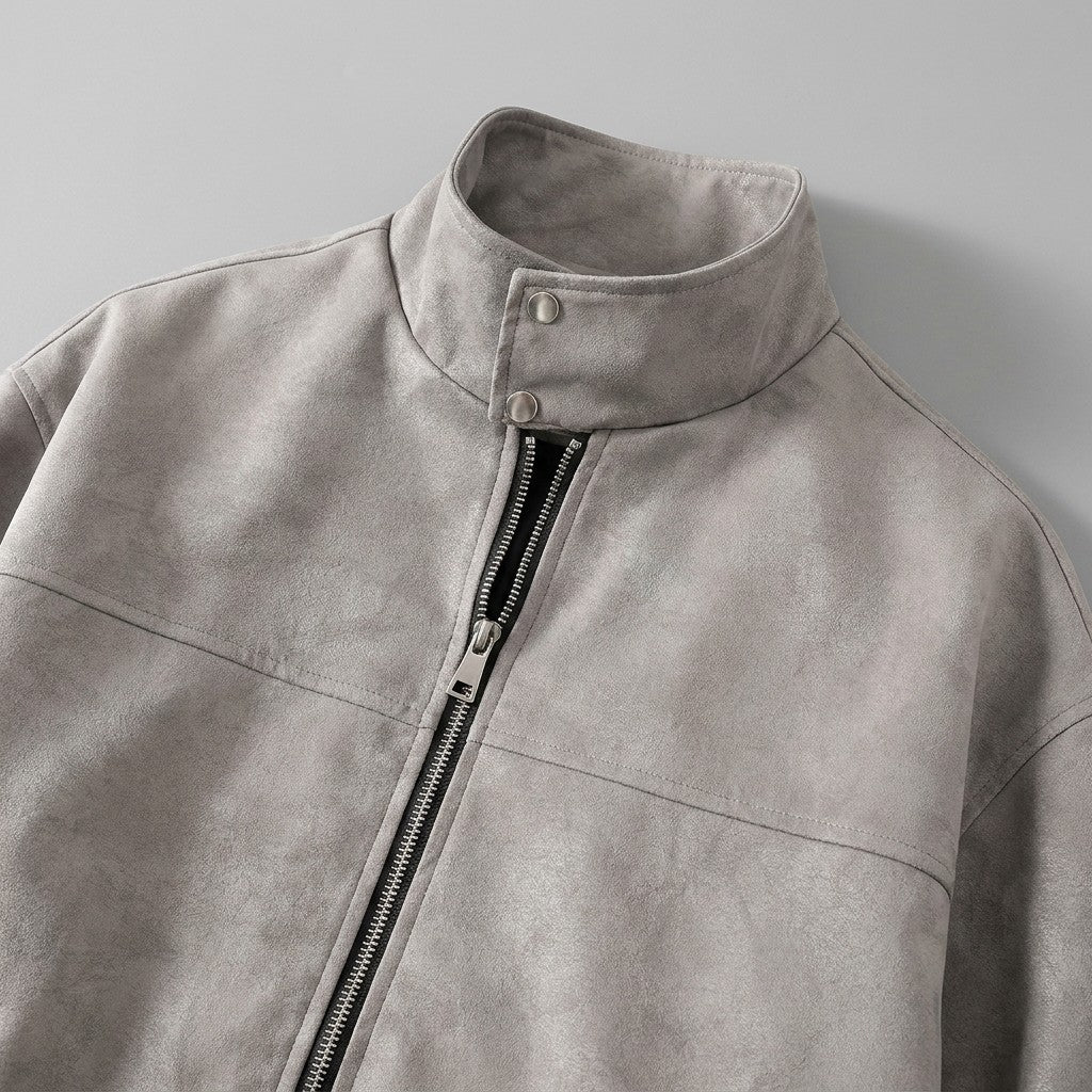 Orta Faux-Suede Jacket — Gray, studio detail