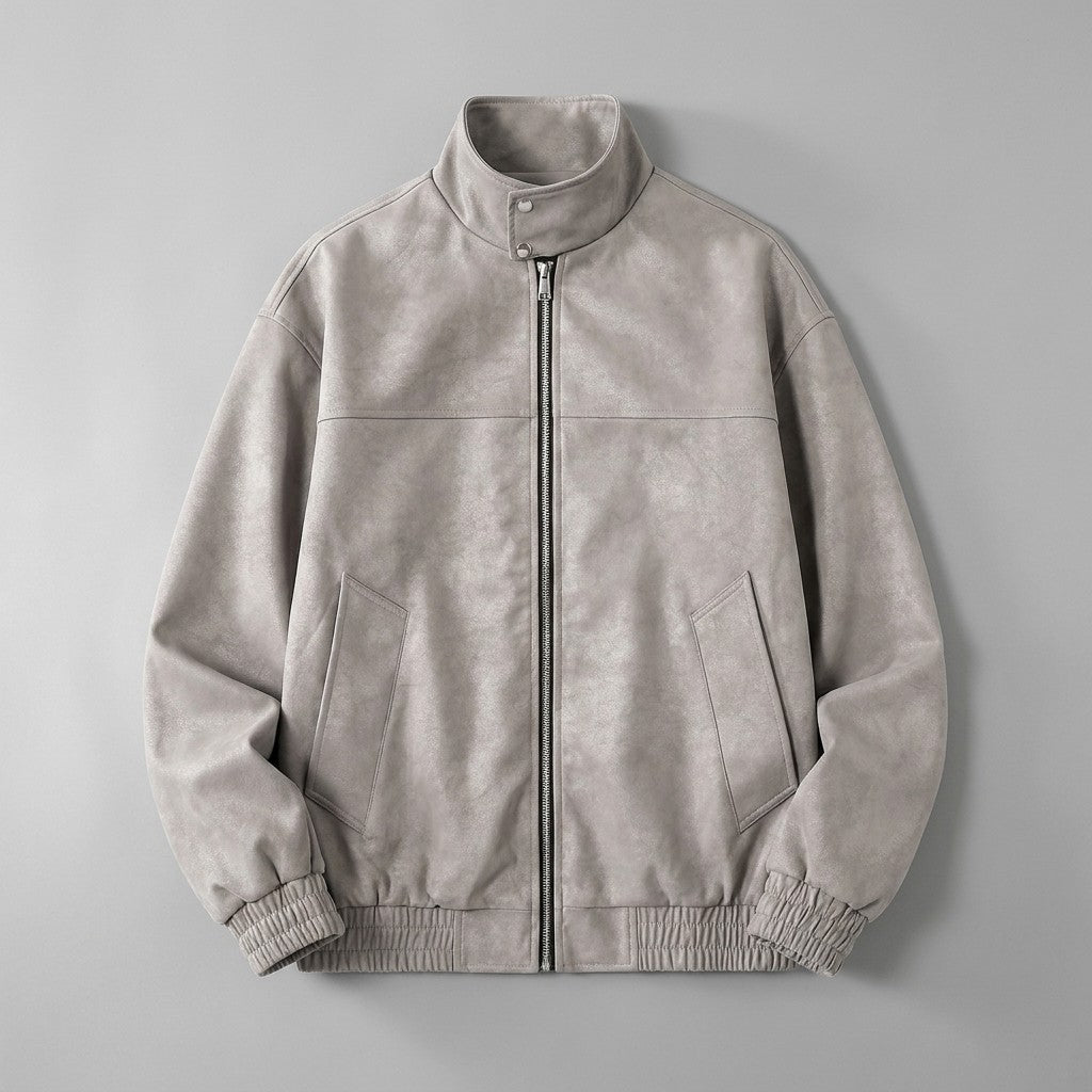 Orta Faux-Suede Jacket — Gray, front flat lay
