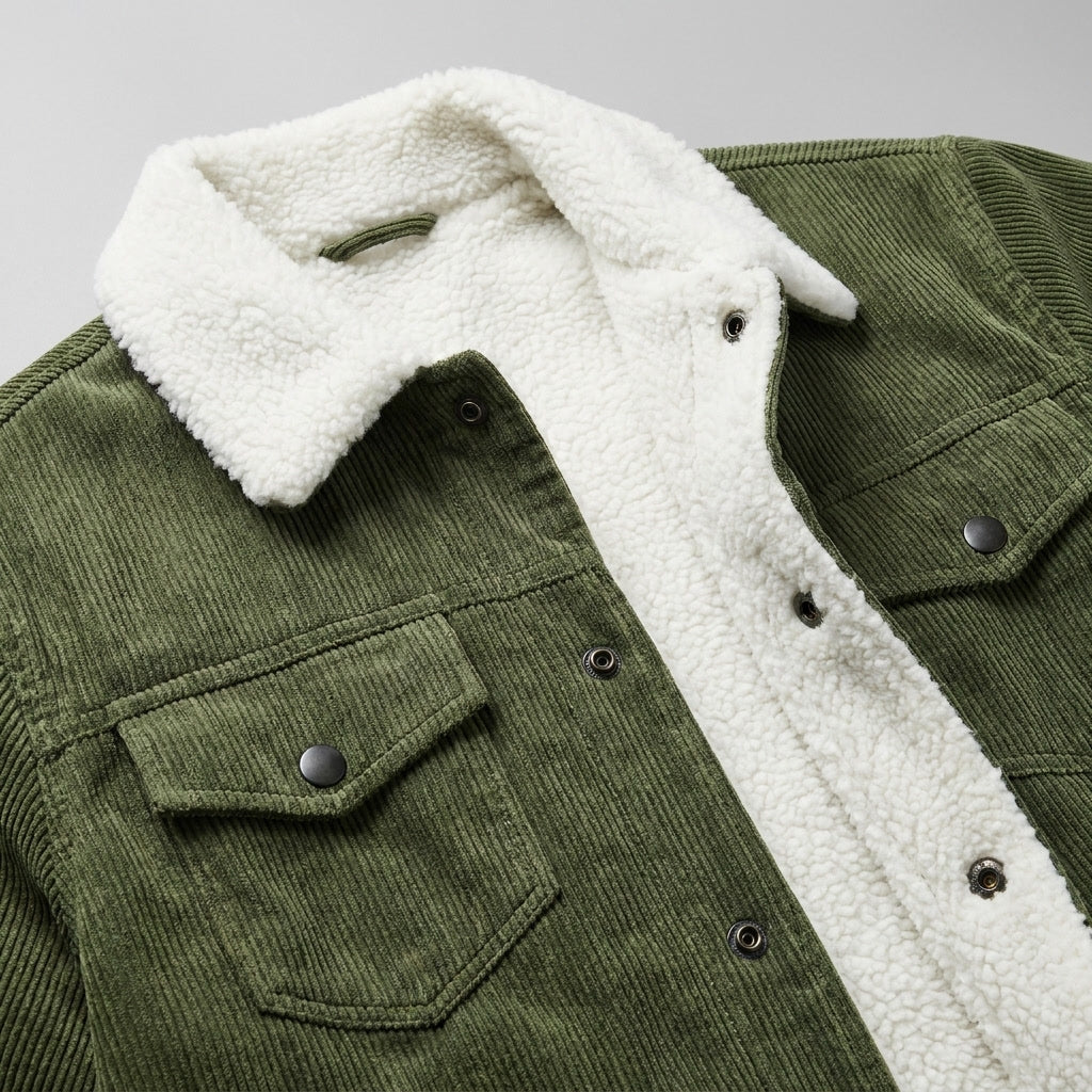 Rockwell Corduroy Jacket — Green, studio construction detail