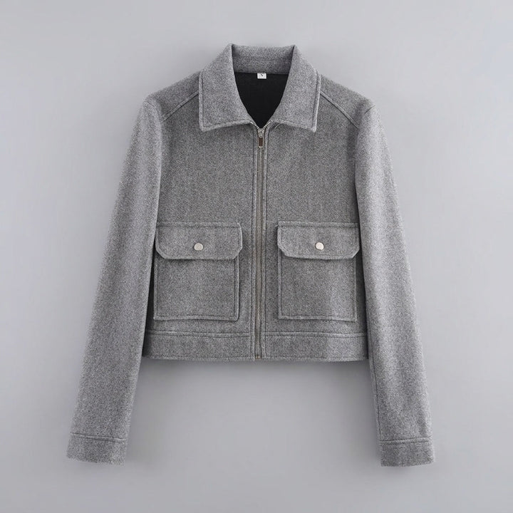 Udine Cropped Jacket — Grey, flat lay front on grey seamless