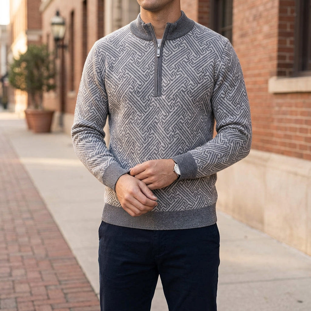 Biella Merino Sweater — Grey, lifestyle close crop on model