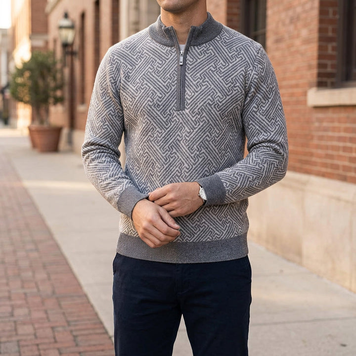 Biella Merino Sweater — Grey, lifestyle close crop on model