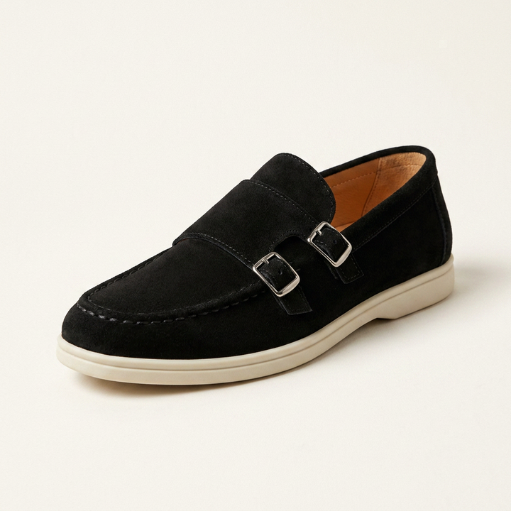 Ravello Suede Double-Buckle Loafers