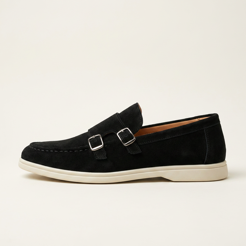 Ravello Suede Double-Buckle Loafers