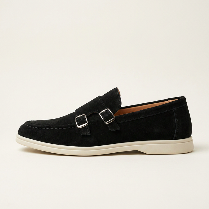 Ravello Suede Double-Buckle Loafers