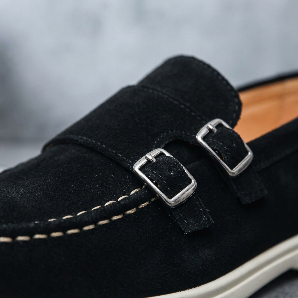 Ravello Suede Double-Buckle Loafers
