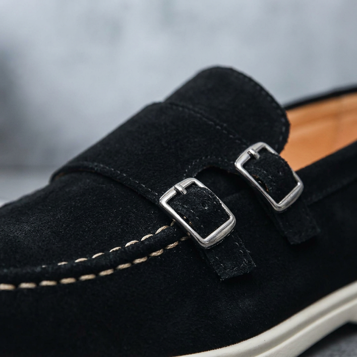 Ravello Suede Double-Buckle Loafers