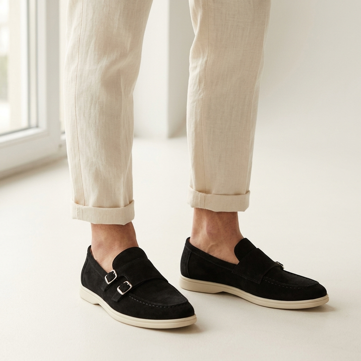 Ravello Suede Double-Buckle Loafers