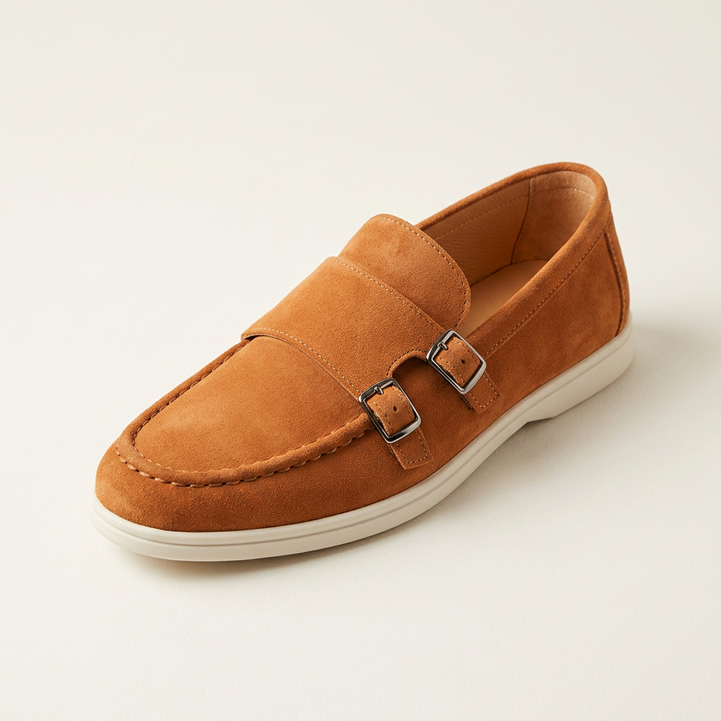 Ravello Suede Double-Buckle Loafers