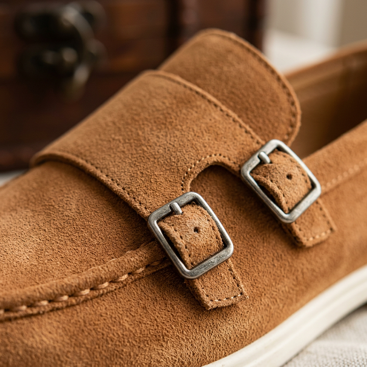 Ravello Suede Double-Buckle Loafers