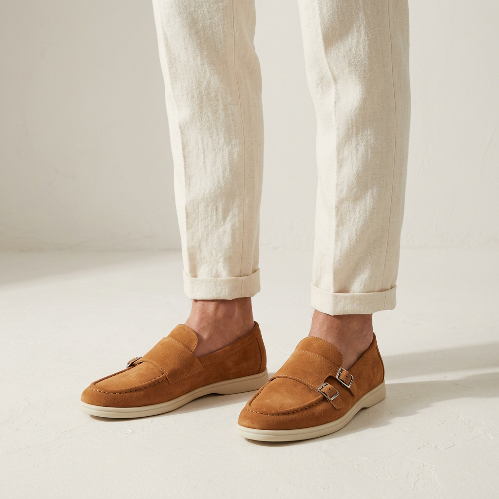 Ravello Suede Double-Buckle Loafers