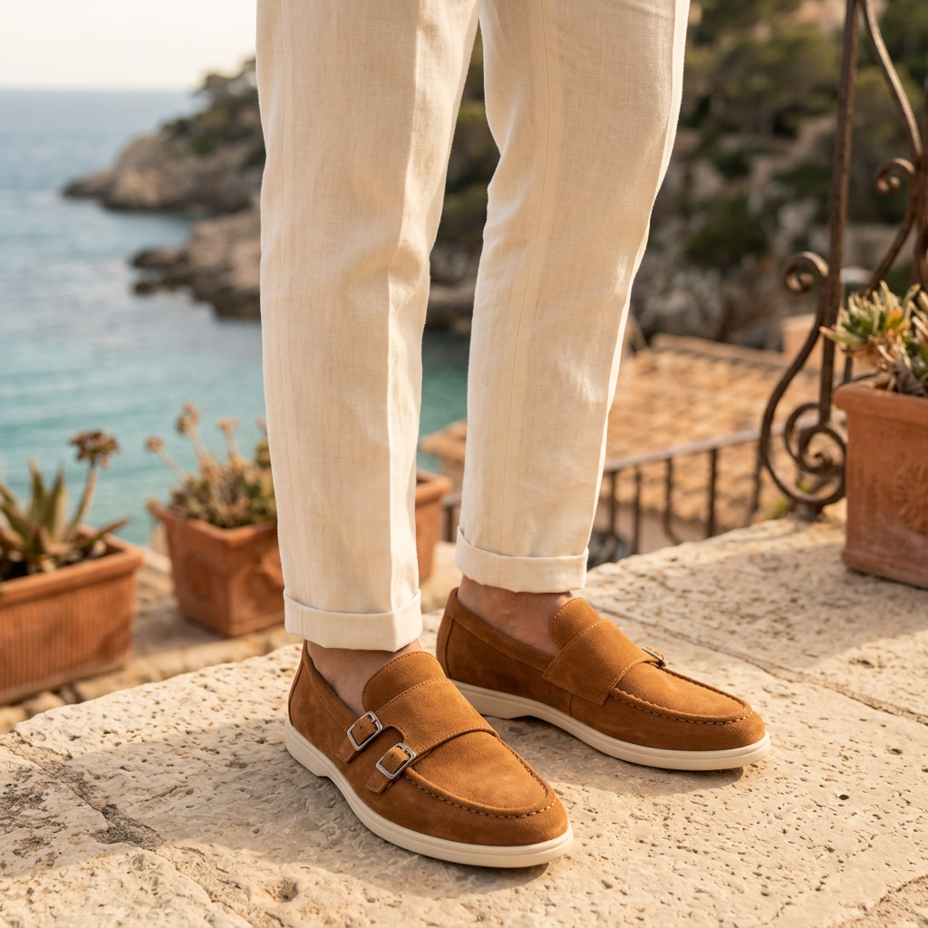 Ravello Suede Double-Buckle Loafers