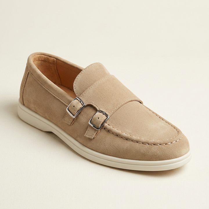 Ravello Suede Double-Buckle Loafers