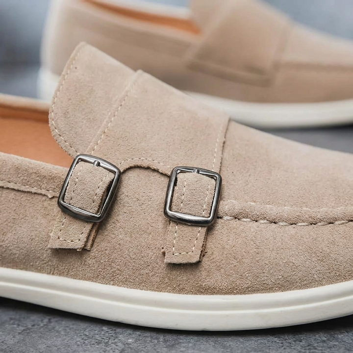 Ravello Suede Double-Buckle Loafers