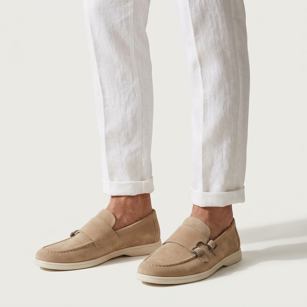 Ravello Suede Double-Buckle Loafers