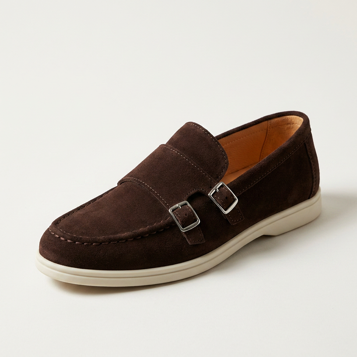 Ravello Suede Double-Buckle Loafers