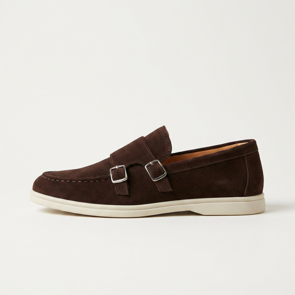 Ravello Suede Double-Buckle Loafers