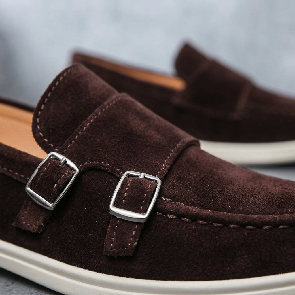 Ravello Suede Double-Buckle Loafers