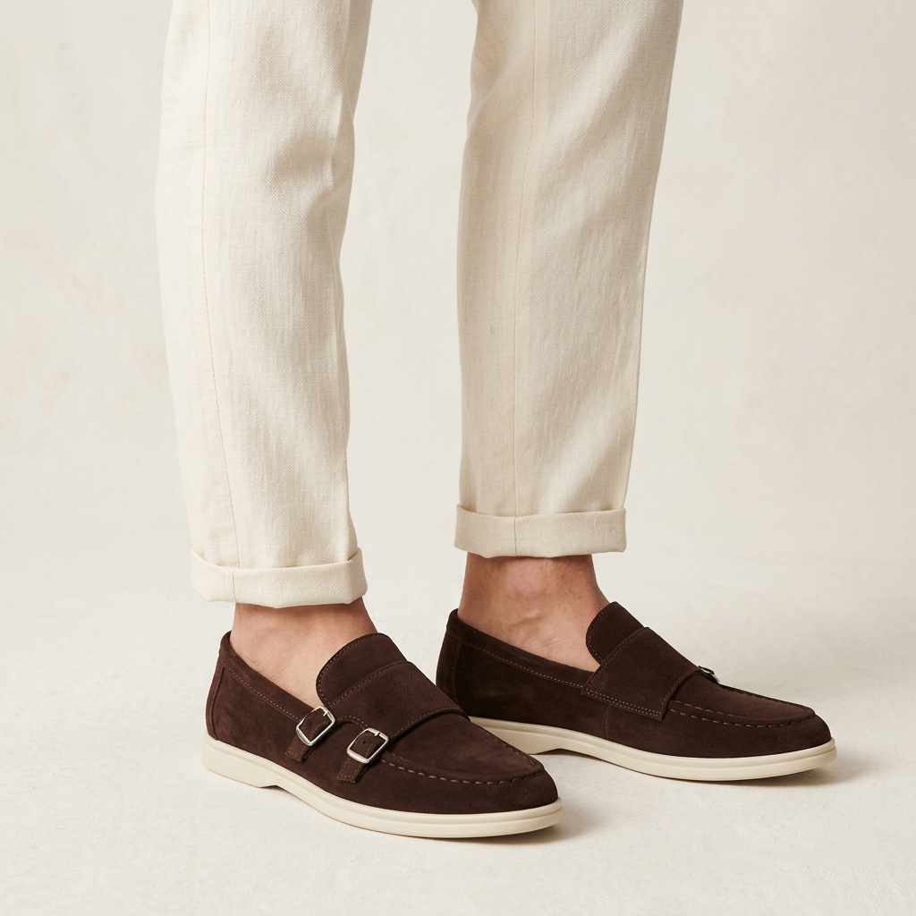 Ravello Suede Double-Buckle Loafers