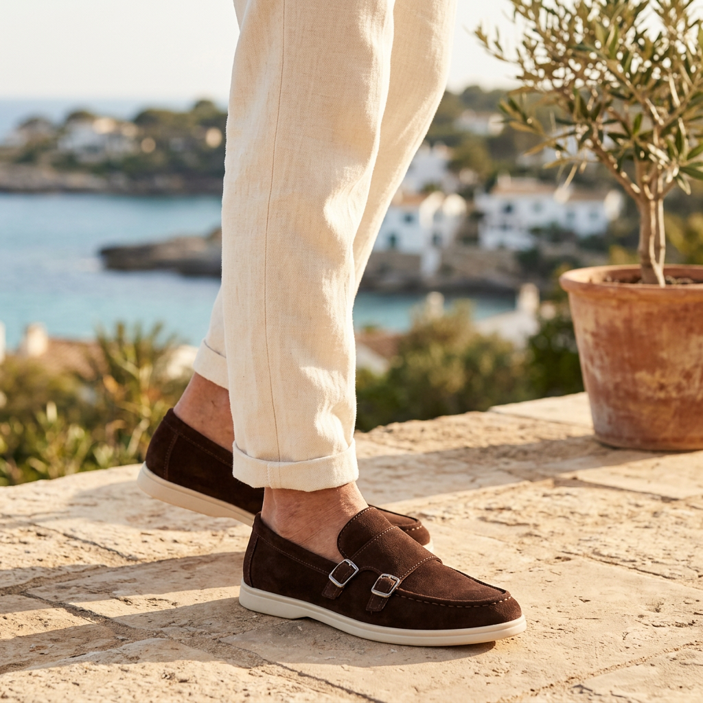 Ravello Suede Double-Buckle Loafers