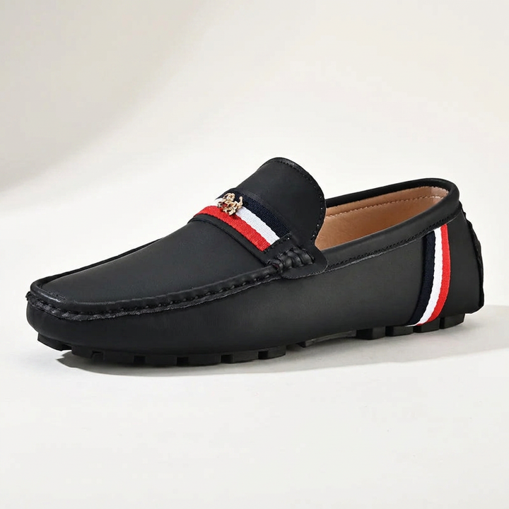 Otranto Stripe Loafers — Black, three-quarter studio view
