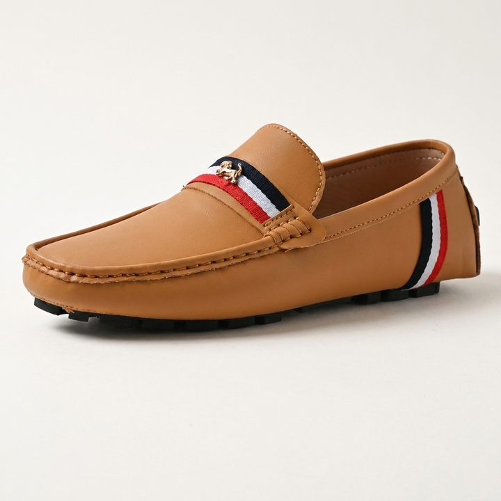 Otranto Stripe Loafers — Tan, three-quarter studio view
