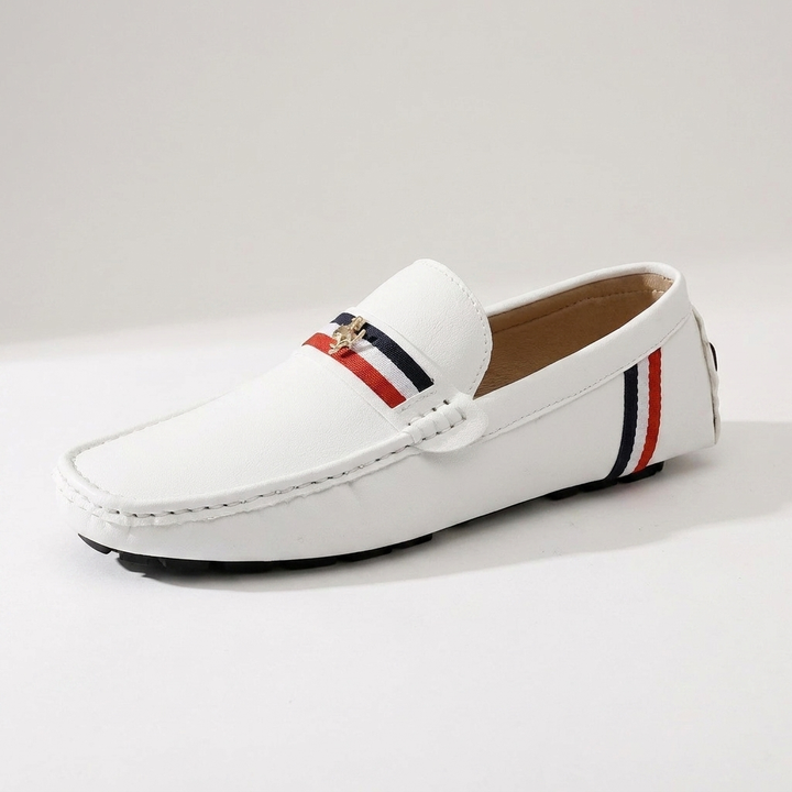 Otranto Stripe Loafers — White, three-quarter studio view