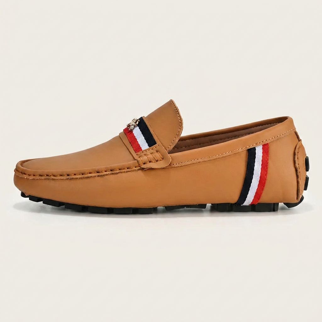 Otranto Stripe Loafers — Tan, side profile studio view