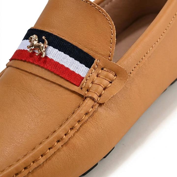 Otranto Stripe Loafers — Tan, saddle stripe and charm detail