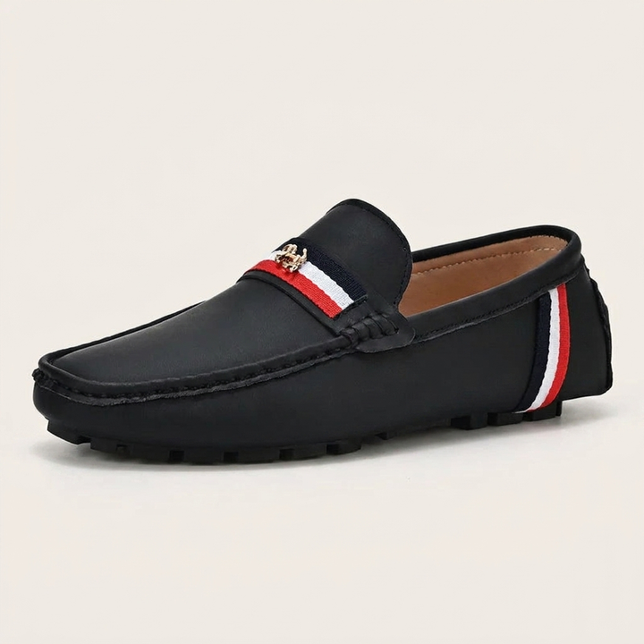 Otranto Stripe Loafers — Black, side profile studio view