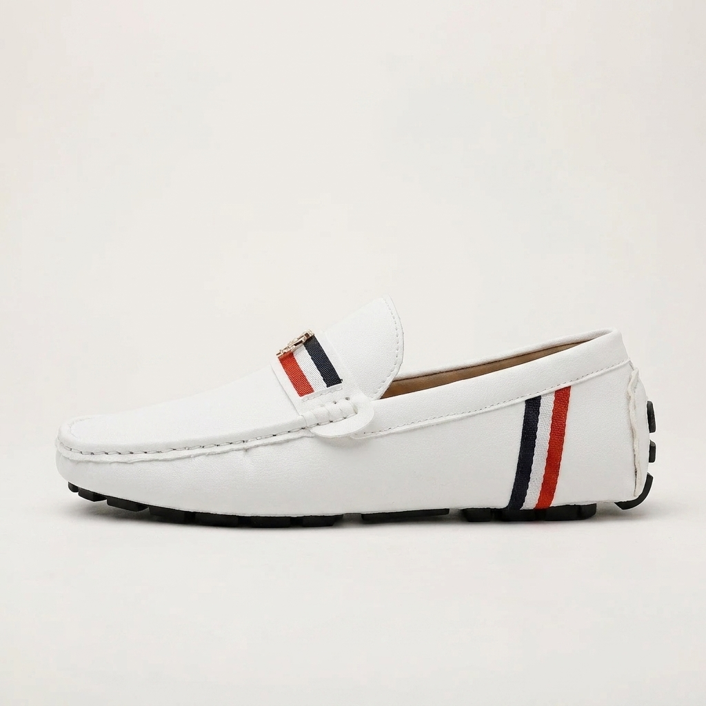 Otranto Stripe Loafers — White, side profile studio view