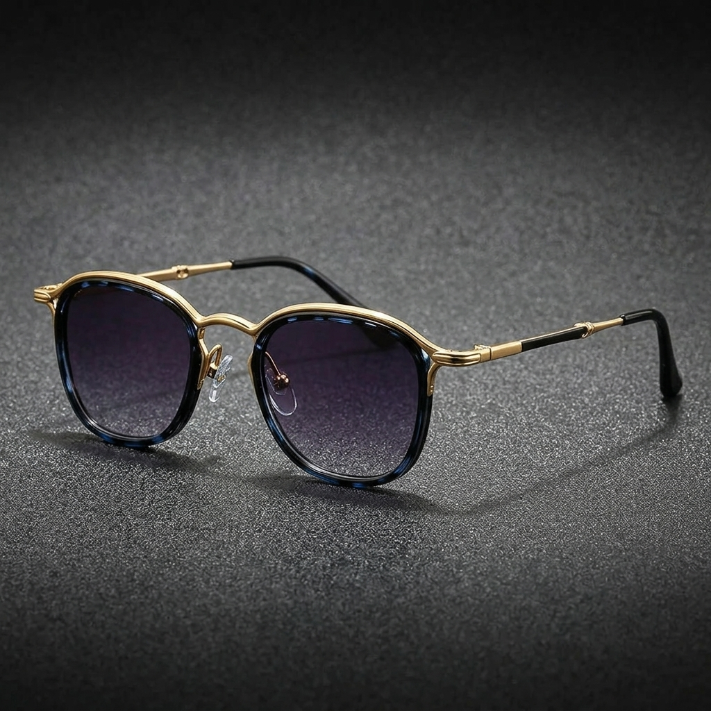 Sperlonga Metal Sunglasses — Blue Leopard, three-quarter studio view