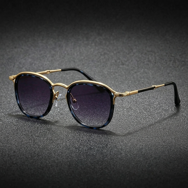 Sperlonga Metal Sunglasses — Blue Leopard, three-quarter studio view