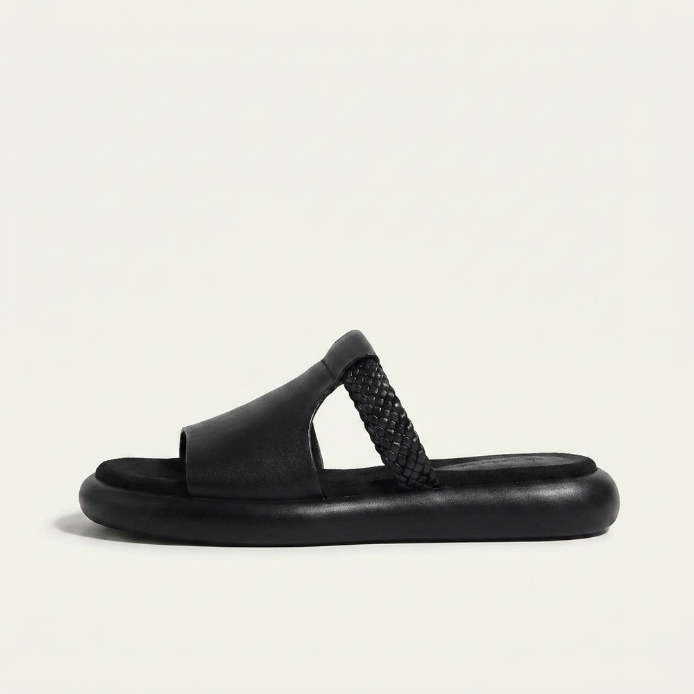 Palermo Leather Slides — Black, left-side profile