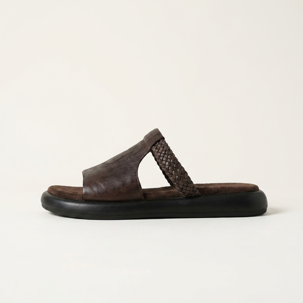 Palermo Leather Slides — Brown, left-side profile