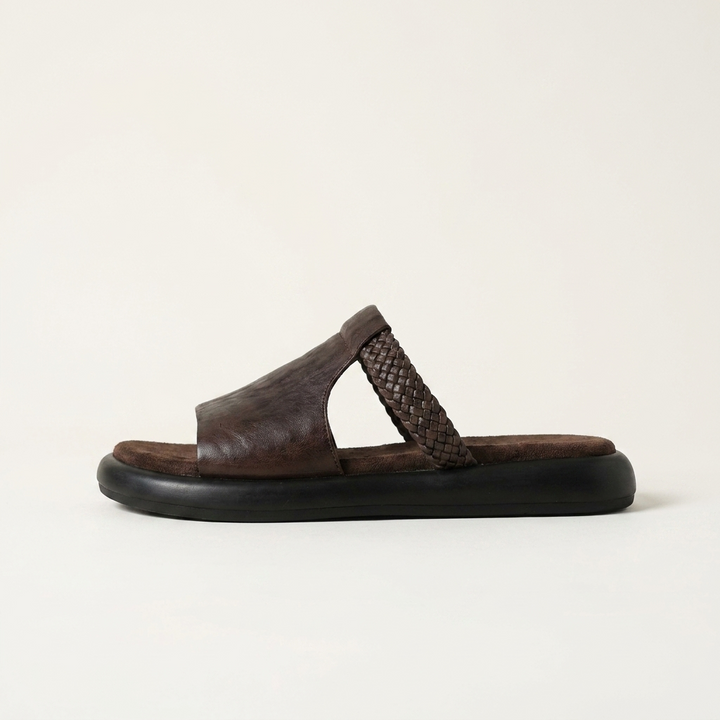 Palermo Leather Slides — Brown, left-side profile