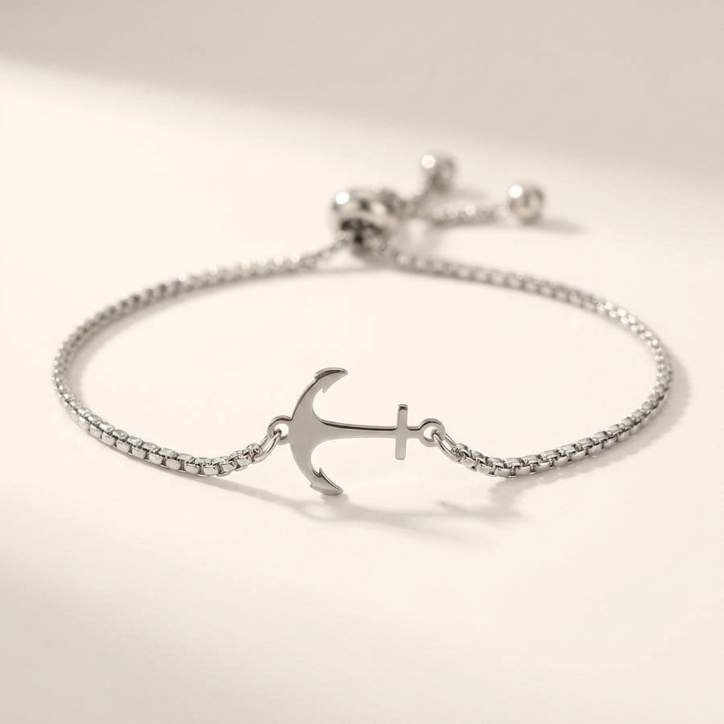 Diano Steel Bracelet — Silver, curved anchor view