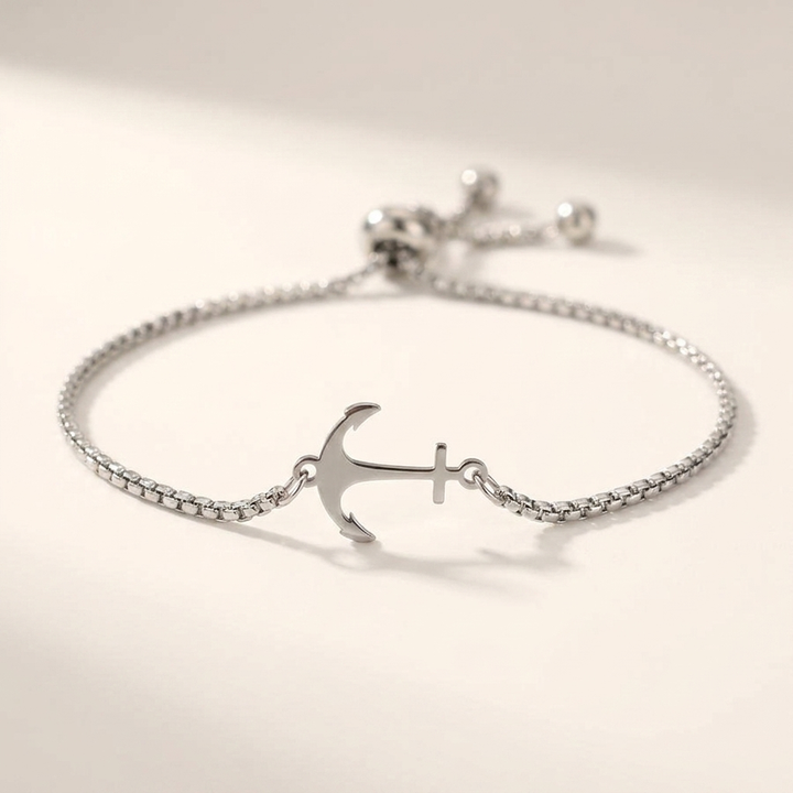 Diano Steel Bracelet — Silver, curved anchor view
