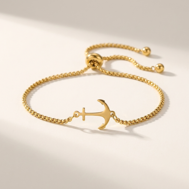 Diano Steel Bracelet — Gold, curved anchor view