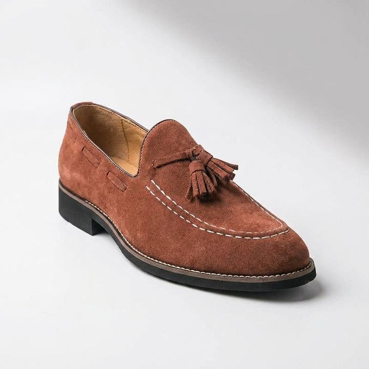 Merano Suede Loafers — Cognac, front three-quarter studio view