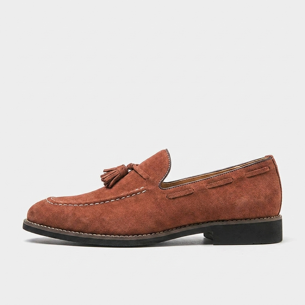 Merano Suede Loafers — Cognac, side profile studio view
