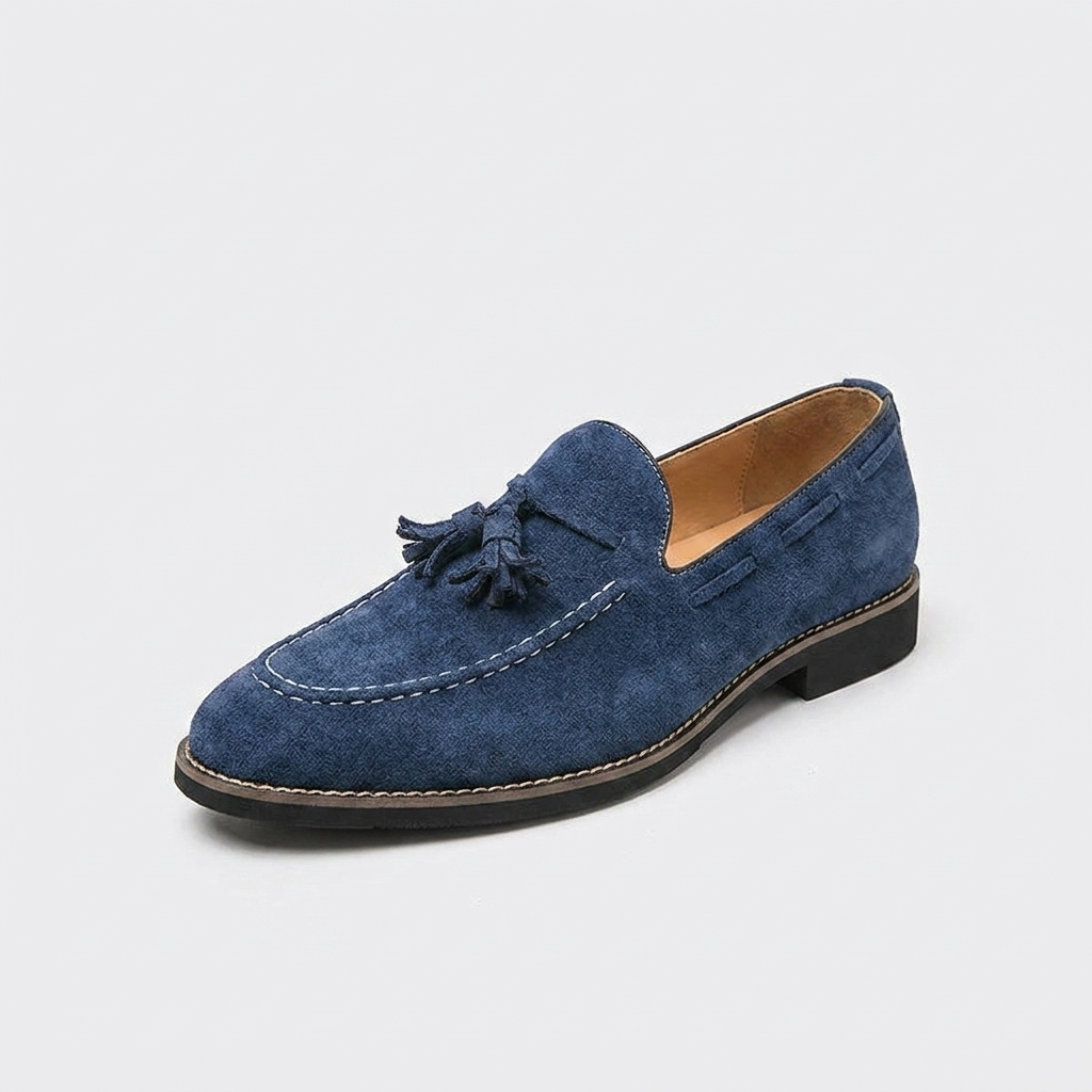 Merano Suede Loafers — Navy, front three-quarter studio view