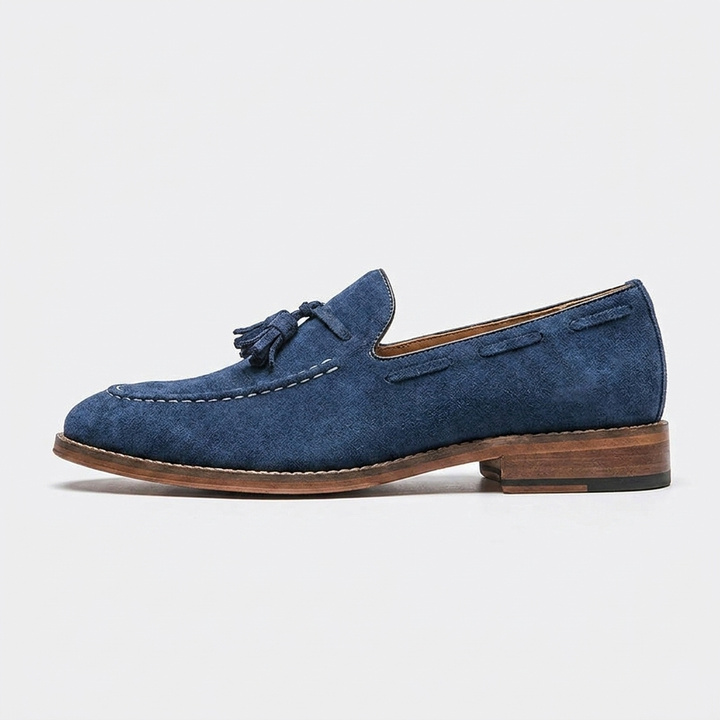 Merano Suede Loafers — Navy, side profile studio view